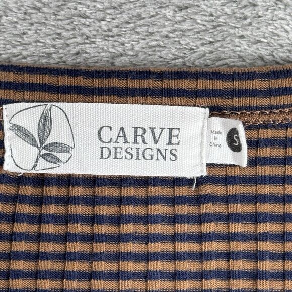 Carve Designs Shirt Womens Small Blue Brown Henley Everyday Casual Athleisure - Picture 6 of 8